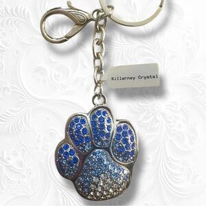 NWT Killarney Crystal Paw Stainless Steel Keychain/Charm Made In Ireland